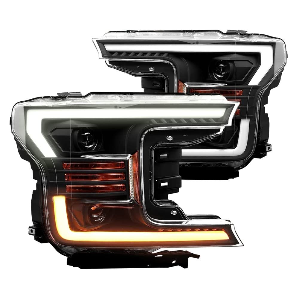 AlphaRex USA 1820 F150 LED Projector Headlights Plank Style Design Black with Activation Light - 880176