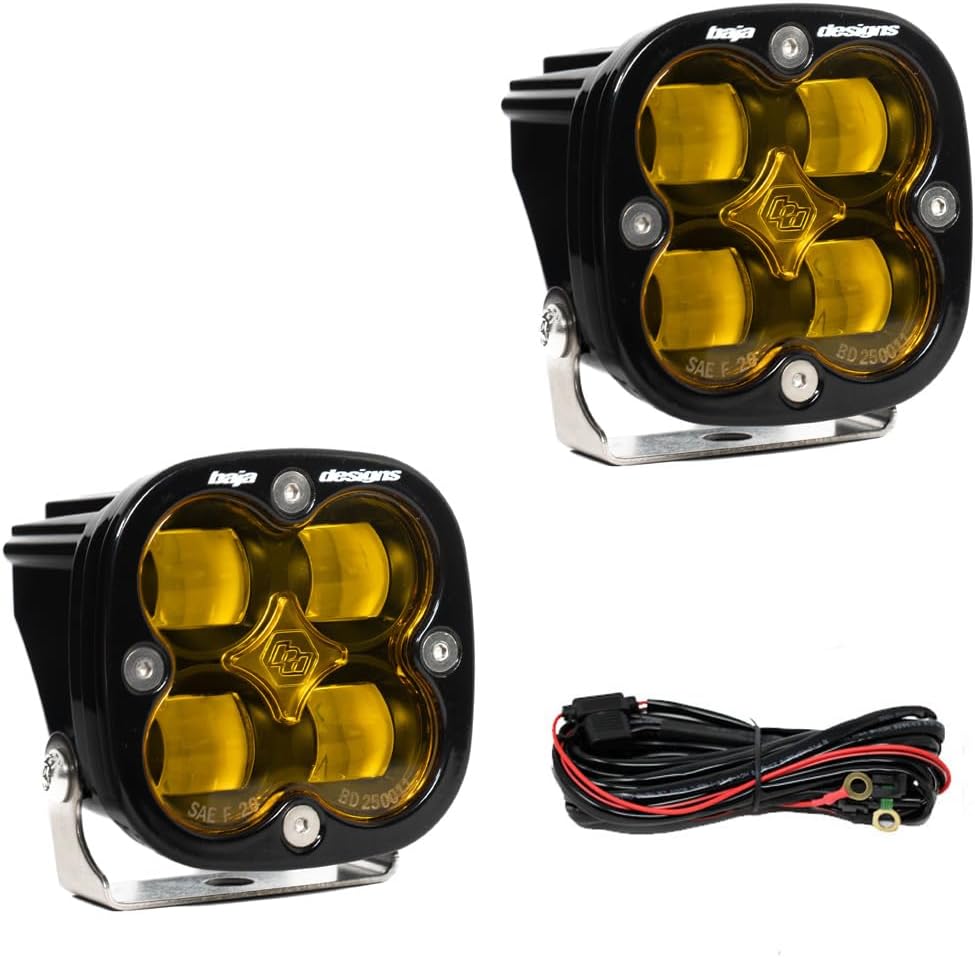 Baja Designs Squadron SAE LED Auxiliary Light Pod - Universal Fit with Wiring Harness, 2 LEDs (Amber)