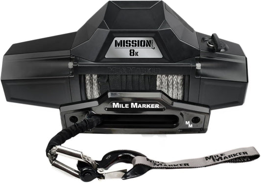 MILE MARKER 78-53141 Mission Series Covert Black 12 Volt 8,000 Pound Electric Winch with 92' Synthetic Rope | Rugged Heavy Duty Solenoid | Fully Submersible