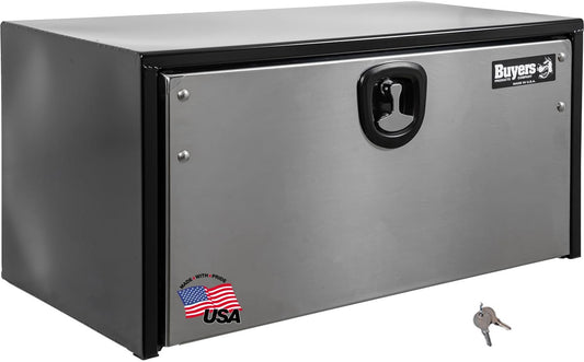 Buyers Products 1702703 Black Steel Underbody Truck Box With Silver Polished Stainless Steel Door, 18 x 18 x 30 Inch, Made In The USA, Truck Tool Box Organizer With Storage, Job Box For Work Truck