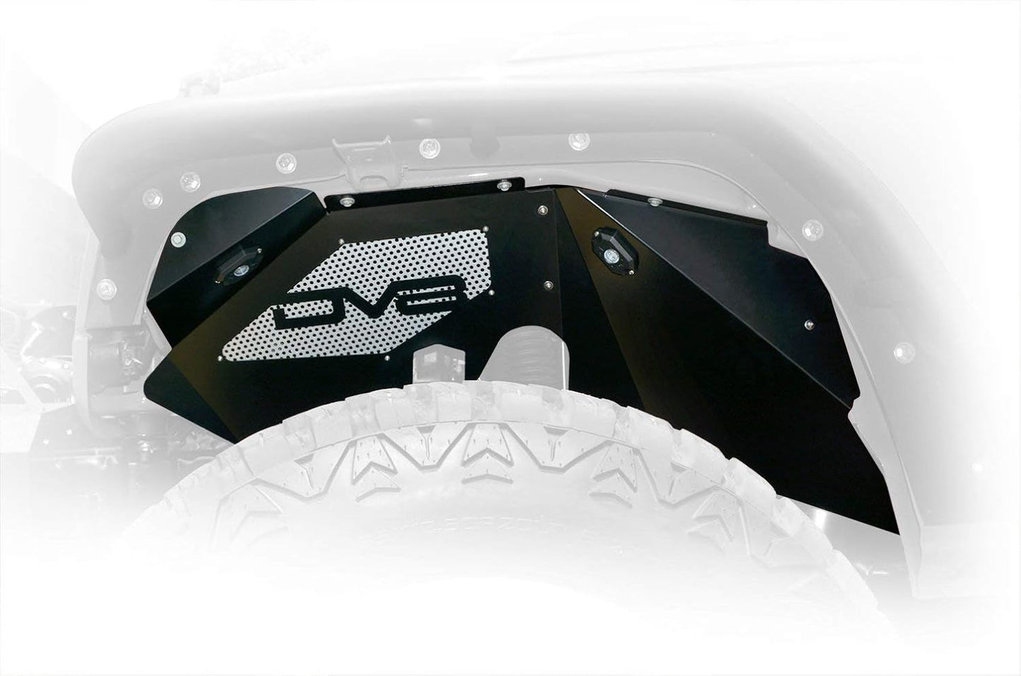 DV8 Offroad Inner Fender Liner Set for 2007-2018 Jeep Wrangler JK | Front Wheel Wells | Vented for Airflow | Paintable Mesh Panels | Aluminum Construction | Black Finish