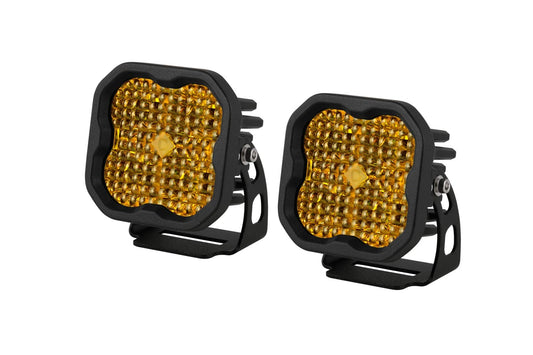 Diode Dynamics SS3 SAE Yellow Pro LED Pod (pair), Flood with Amber Backlight