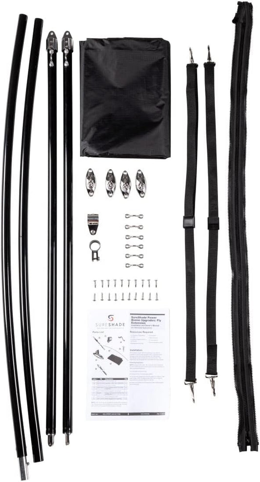 SureShade Bimini Extension for Power Bimini - 7' Black Hardware with Black Canvas, Provides Additional Shade, Polycoated 70D Ripstop Nylon, Easy Installation, Complete Kit - 2021013744
