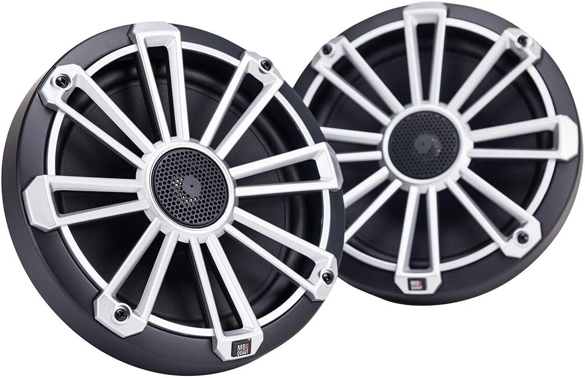 MB Quart NP1-120 Nautic Premium Waterproof Speakers (Black, Pair) – Marine Grade Speakers, Boat, RV, and Off-Road Vehicle Marine Audio, 3 Grill Colors (Black, Silver, White), 140 Watts, 8 Inch