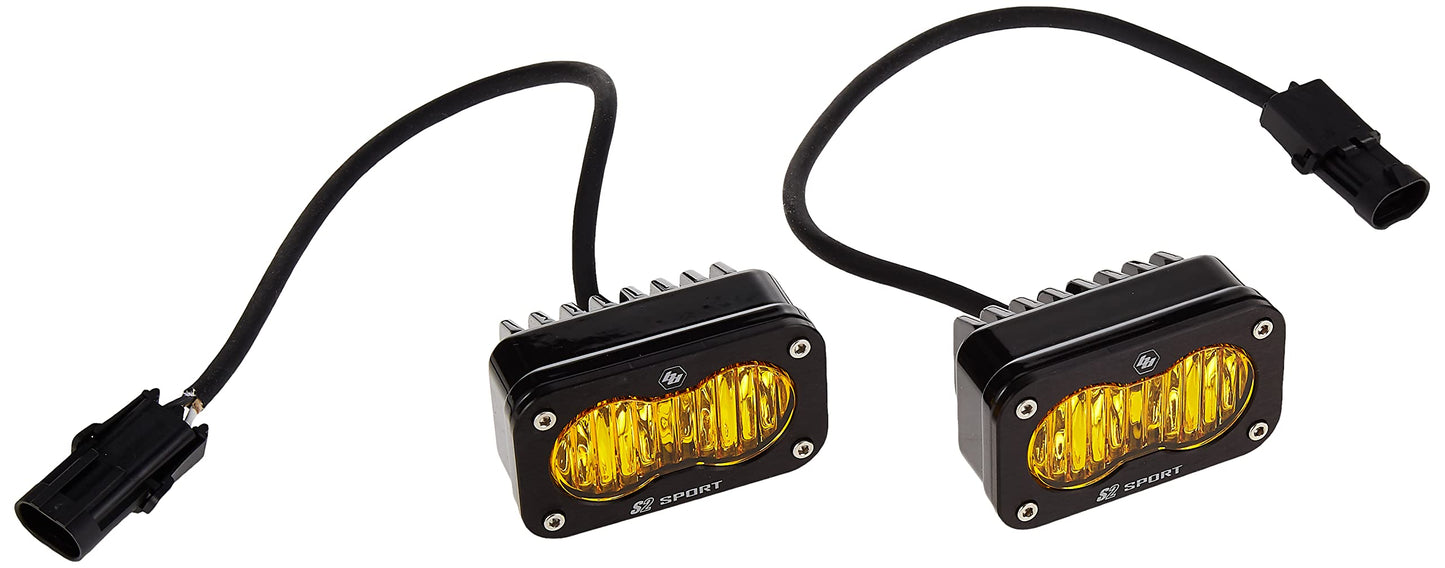 Baja Designs S2 Sport Black LED Light Pod Pair - 2PCS LED with Wiring Harness - Wide Cornering Beam, Baja Amber Lens
