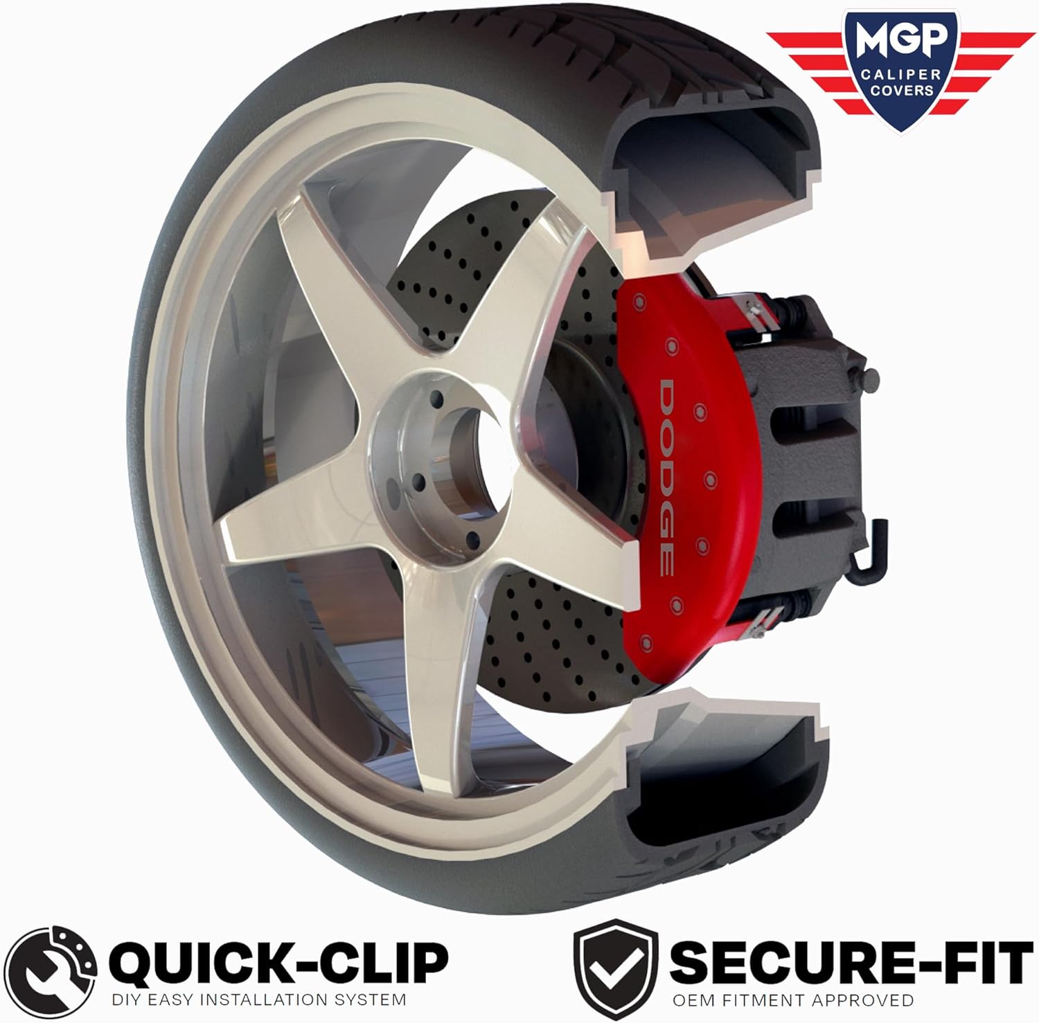 MGP Caliper Covers - Brake Caliper Covers Compatible with 2021+ Ford F-150 (Requires 18"+ Wheels) Powder-Coated Finish, 4 PCS Front and Rear (Red - F-150 Engraving)