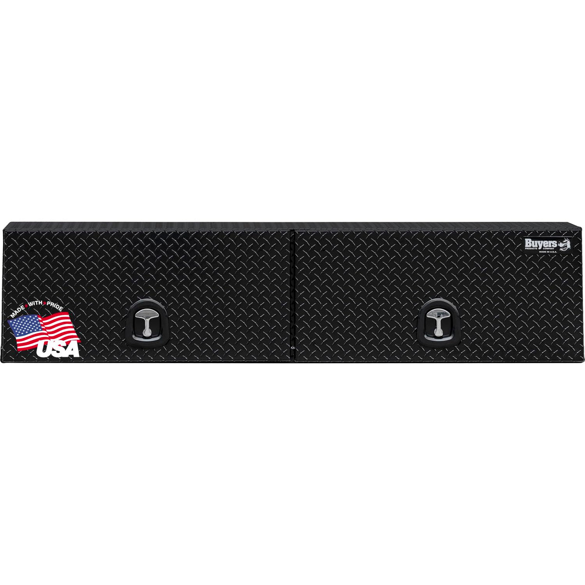 Buyers Products 1721356 Topsider Truck Tool Box, 16x13x88 Inch, Gloss Black Diamond Tread Aluminum, Dual Flip-Up Doors, Locking Compression Latch, Weather Resistant, No-Drill Mount, Made in USA