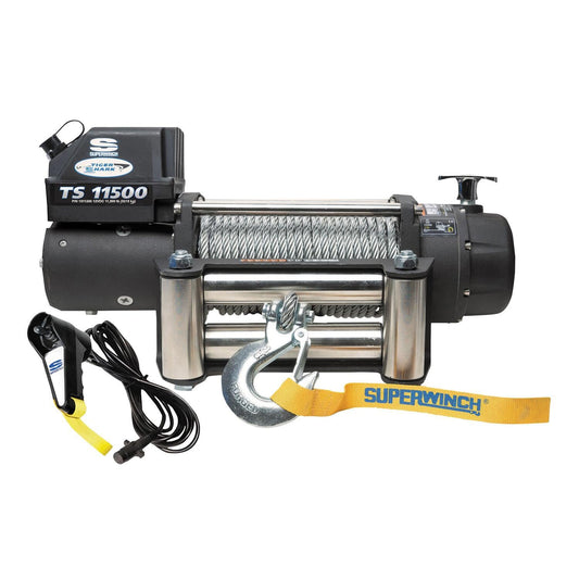Superwinch 1511200 Tiger Shark 11.5, 12 VDC Winch, 11,500 lb/5,216 kg Capacity with Roller Fairlead, Black