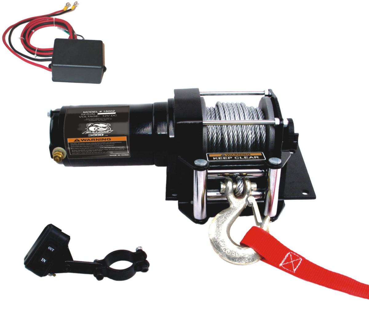 Bulldog Winch / Power Mountain 3000LB ATV Winch with Minirocker Switch Mounting Channel Roller Fairlead - 15002