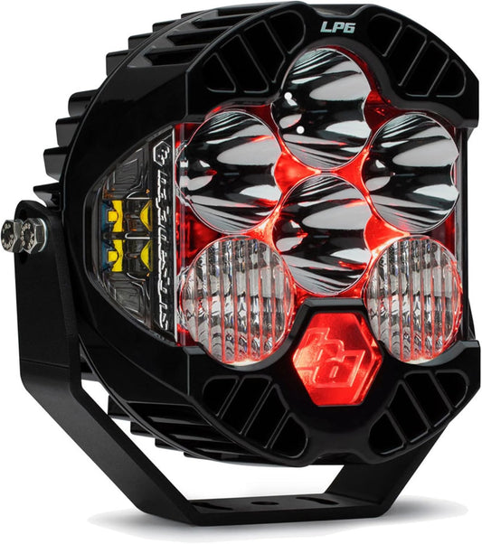 Baja Designs LP6 Pro LED Light Pod with Backlighting - Off Road Lighting for Jeep, Truck, Motorcycle, UTV, ATV, Lifetime Protection, Clear Driving Combo Lens (Red Backlight)
