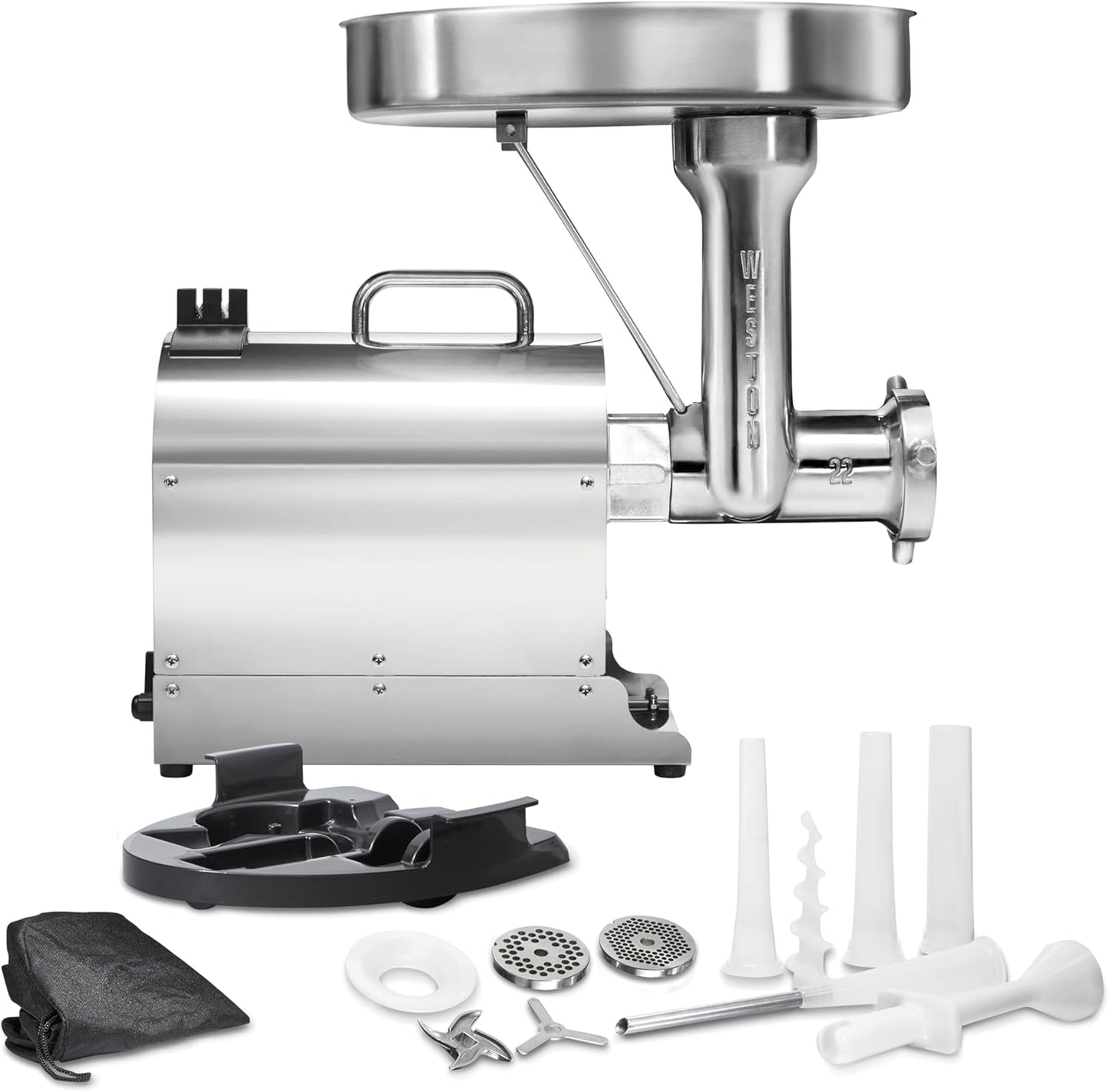 Weston Pro Series Electric Meat Grinder, Commercial Grade, 1120 Watts, 1.5 HP, 14lbs. Per Minute, Stainless Steel (10-2201-W)