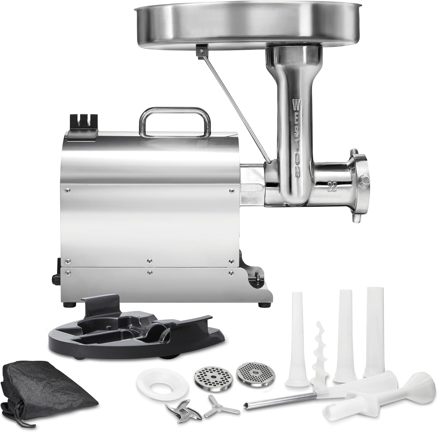 Weston Pro Series Electric Meat Grinder, Commercial Grade, 1120 Watts, 1.5 HP, 14lbs. Per Minute, Stainless Steel (10-2201-W)
