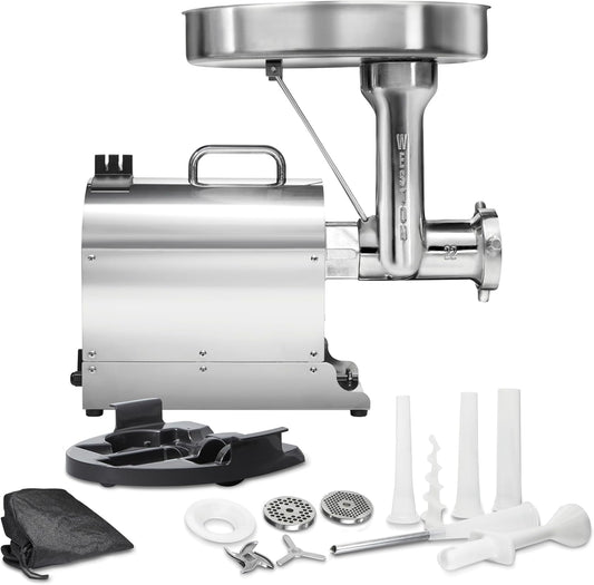 Weston Pro Series Electric Meat Grinder, Commercial Grade, 1120 Watts, 1.5 HP, 14lbs. Per Minute, Stainless Steel (10-2201-W)