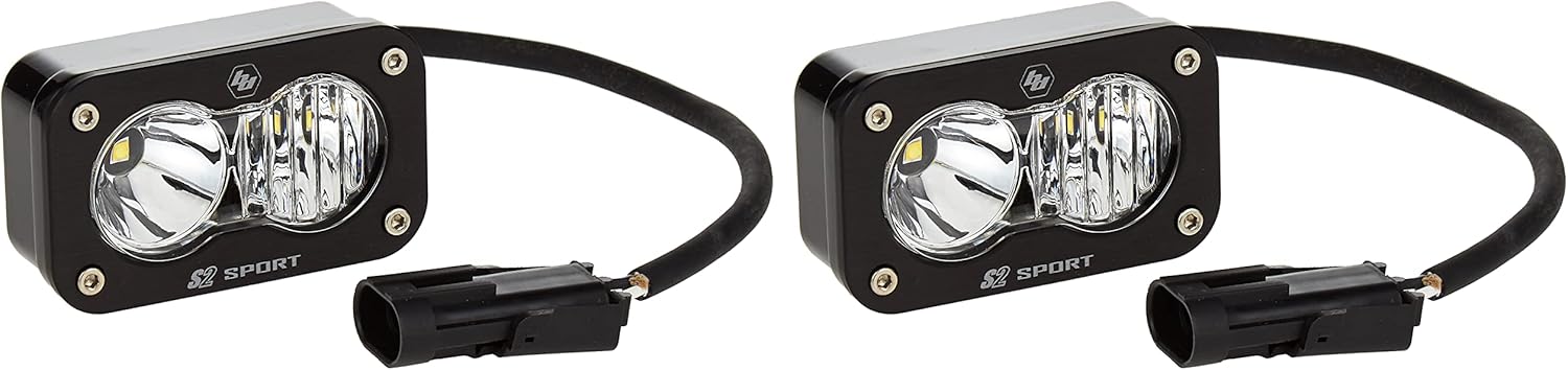 Baja Designs S2 Sport Black LED Light Pod Pair - 2PCS LED with Wiring Harness (Driving/Combo; Clear)