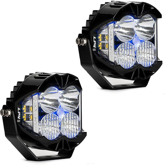 Baja Designs LP4 Pro LED Pod Light Pair with Backlight - 2 Lights, Wiring Harness, Lifetime Protection (Driving/Combo; Blue)