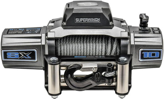 Superwinch 1710200 SX10 12V DC Electric Waterproof Recovery Winch 10,000lb/4,536kg Single Line Pull with Roller Fairlead 3/8in x 80ft Steel Wire Rope Corded Handheld Remote No-Bind Clutch