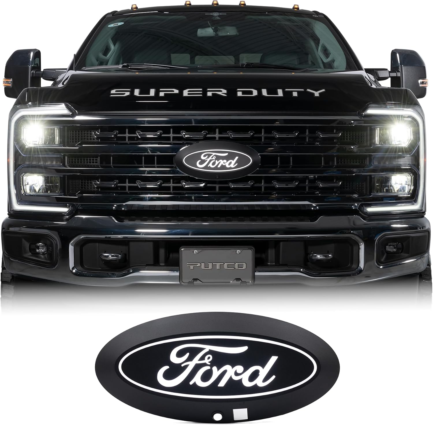 Putco Luminix White Oval LED Emblem - Fits Ford F250, F350 2023-2026 with Camera and Spray Washer