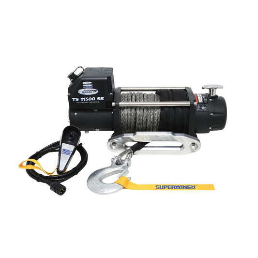 SUPERWINCH 1511201 Tiger Shark 12V Winch with Aluminum Hawse and Synthetic Rope - 11500 lb. Load Capacity, Black