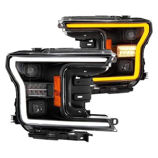 Anzo USA - 18-20 Ford F-150 (w/o Fctry LED) Full LED Proj Headlights w/Light Bar Swtchbk Seq. Black w/Init (111570)