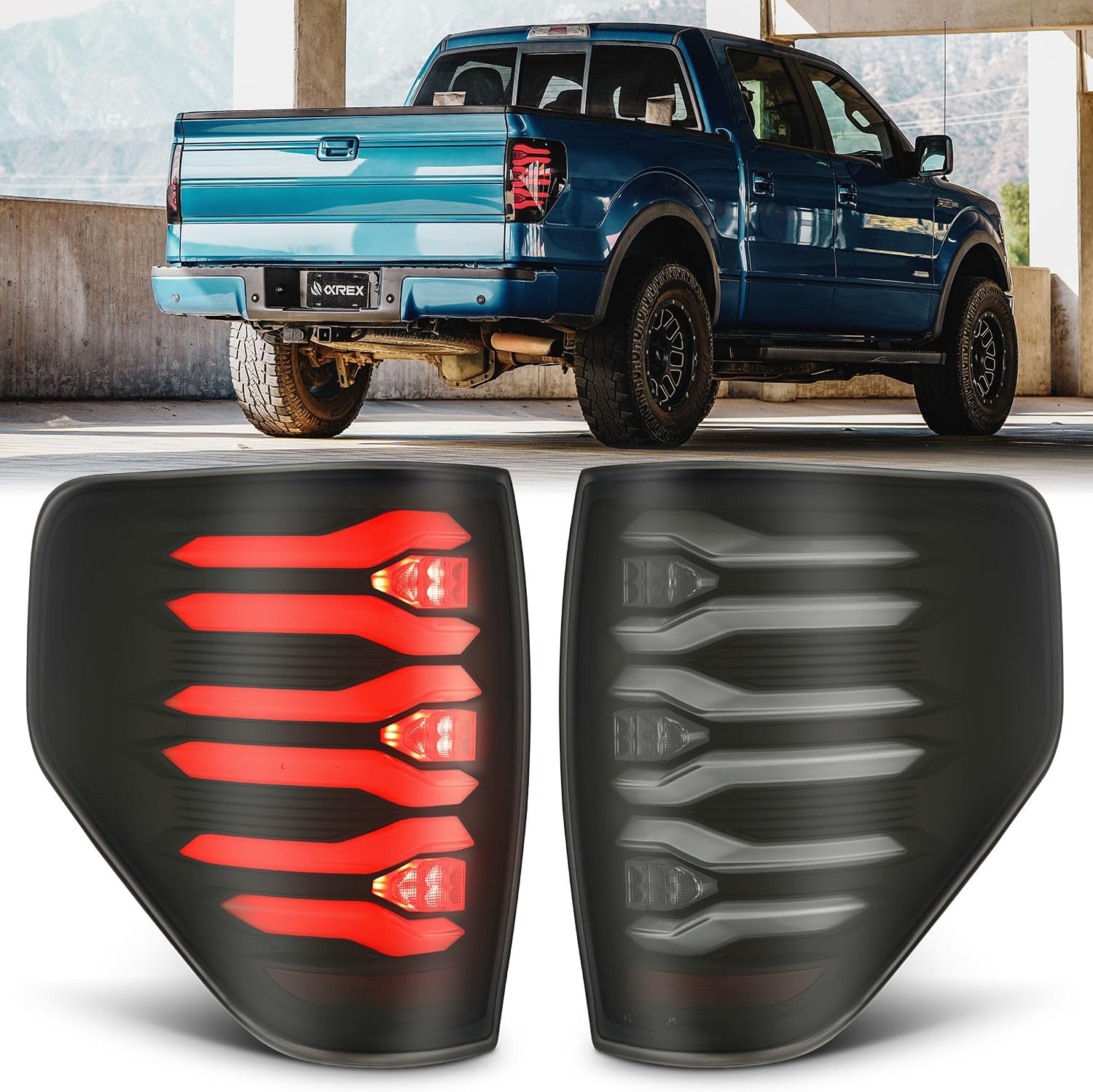 653070 For 09-14 Ford F150 LUXX-Series Smoke Lens LED Tail Lights Black