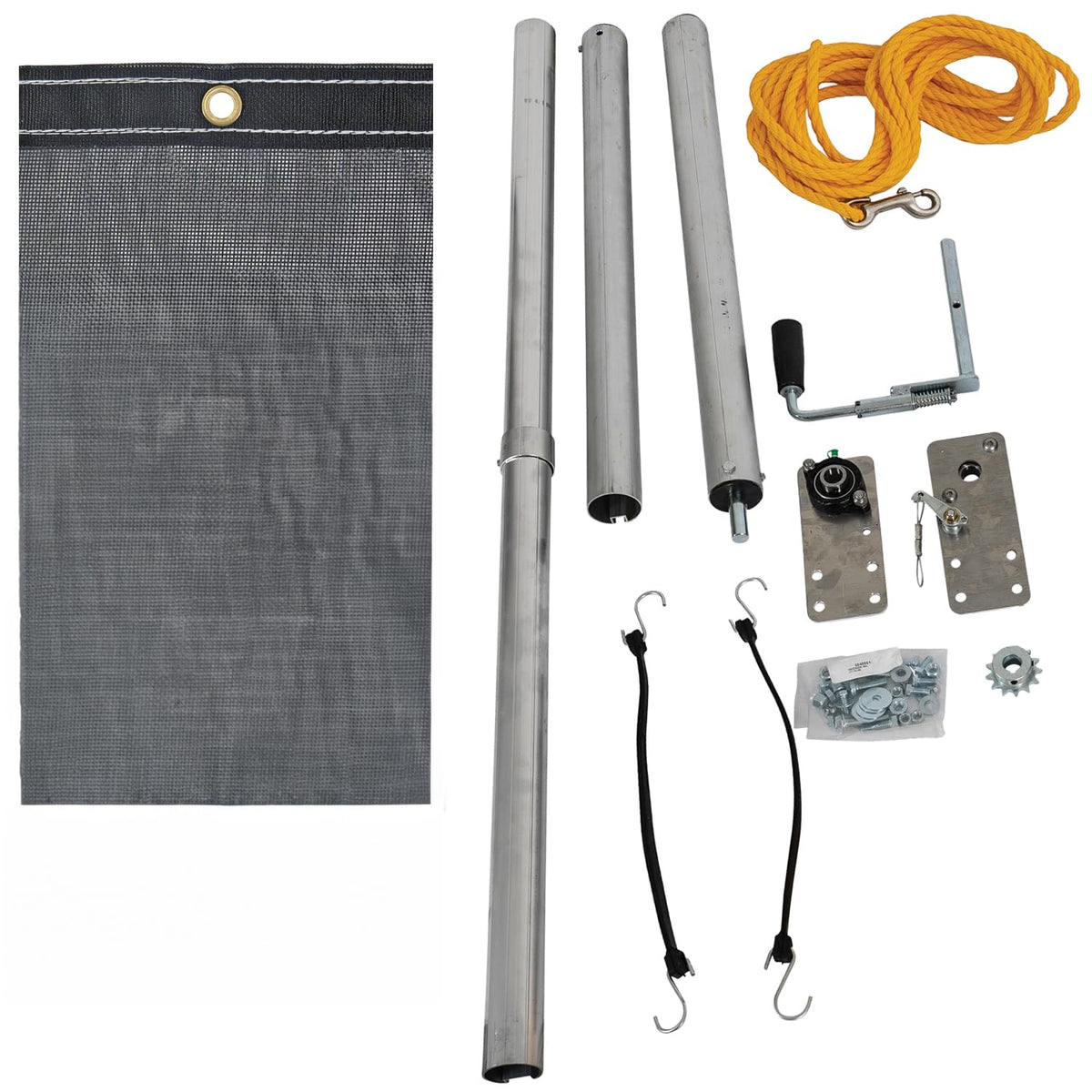 Buyers Products DTT8018 Manual Tarp System, 8 FT x 18 FT Mesh Tarp W/Aluminum End Mounting Plates & Detented Locking Crank Handle, Without Deflector, Dump Body Tarp Kit, Dump Trailer Accessories