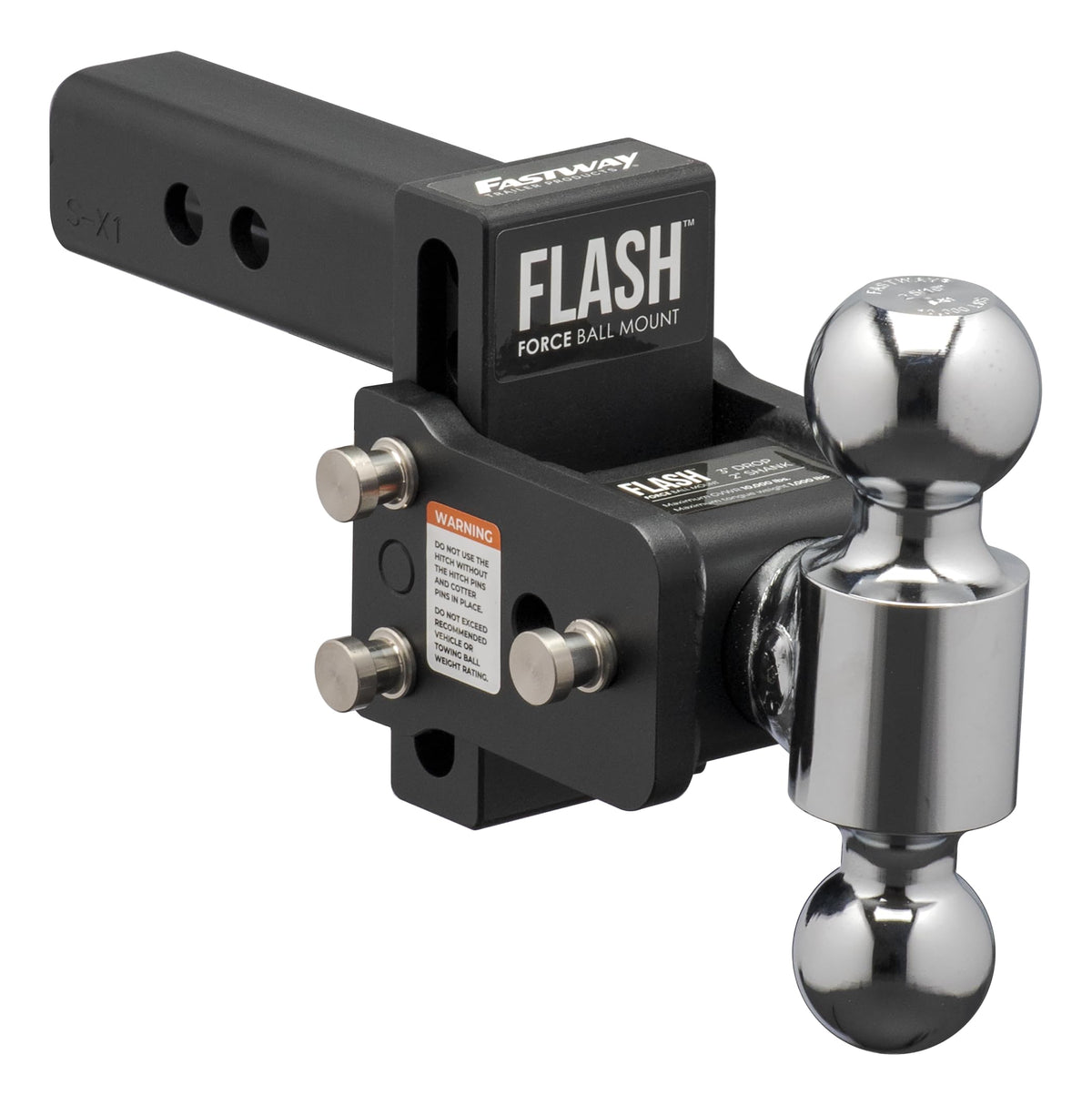 FASTWAY Flash Force Adjustable Steel Ball Mount, Dual Hitch Balls, Quick Height Adjustment, Stowable, for 2" and 2-1/2" Receiver, Heavy Duty (67-00-7130, 3" Drop, 3-1/2" Rise, 2" Receiver)