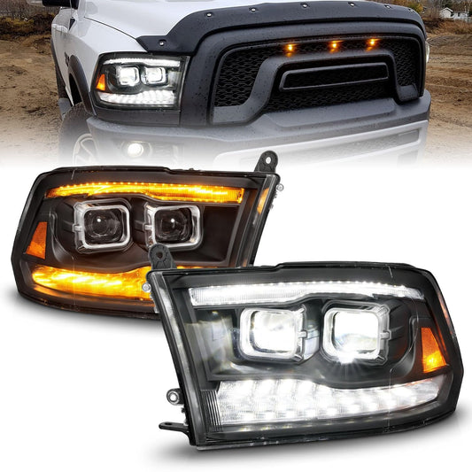 Anzo Usa 0918 Ram 15/25/3500/1923 Classic Square Projector Headlights with Switchback Light Bar Black Housing - 111595