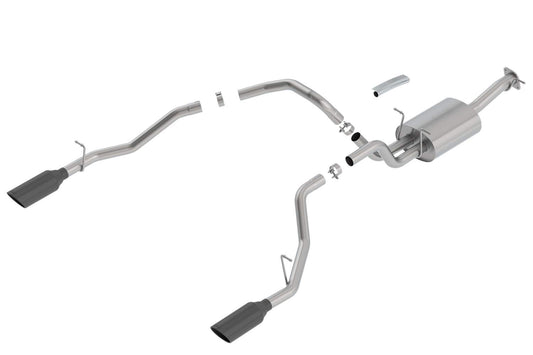 BORLA 140752BC Cat-Back Perf. Exhaust Sys. for '19-'23 Ram 1500 V8 Incl. E-Torque Incl. Rebel & G/T Models (Exc. Classic) T-304 S-Type Dual Split Rear Exit Single 5" Round Black Chrome Tips Each Side.