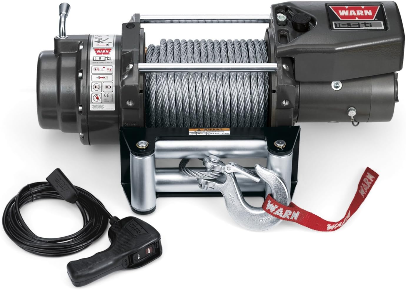 WARN 68801 16.5ti Series Electric 12V Heavyweight Thermometric Winch with Steel Cable Wire Rope: 7/16" Diameter x 90' Length, 8.25 Ton (16,500 lb) Pulling Capacity