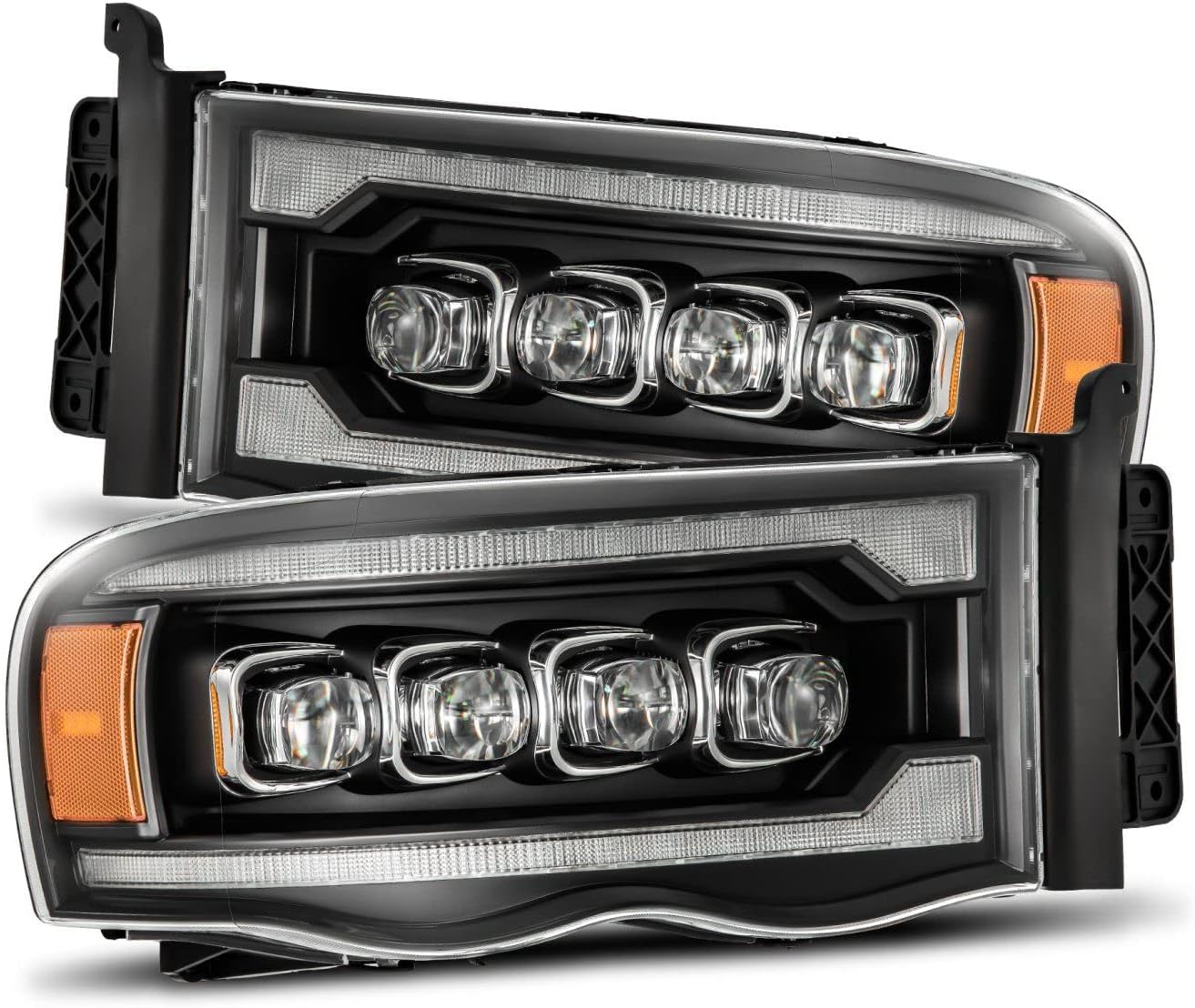 AlphaRex 02-05 Dodge Ram 1500 NOVA LED Proj Headlights Plank Style Blk w/Activ Light/Seq Signal