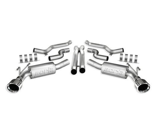 BORLA 140356 Cat-Back Perf. Exhaust System for 2010-2013 Chevrolet Camaro SS V8 T-304 Stainless Steel ATAK Sound Dual Split Rear Exit Single 4.5" Round Polished T-304 Stainless Steel Tips Each Side