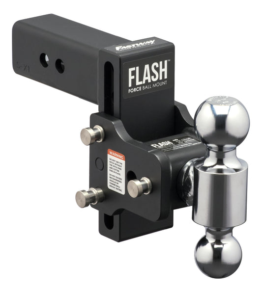 FASTWAY Flash Force Adjustable Steel Ball Mount, Dual Hitch Balls, Quick Height Adjustment, Stowable, for 2" and 2-1/2" Receiver, Heavy Duty (67-00-7455, 4/1/2" Drop, 4-1/2 Rise, 2-1/2" Receiver)