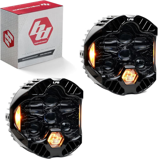 Baja Designs DOT LP6 SAE 6.5" Road-Legal LED Headlight – High/Low Beam Functionality with Amber DRL - Universal Fit for Motorcycle, Jeep, & Off-Road (Pair)