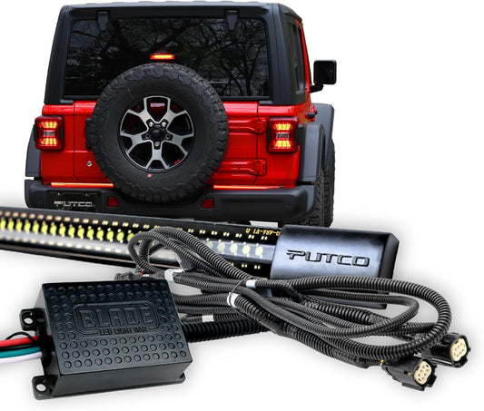 Putco 18" Pair Blade LED Tailgate Light Bar Red/White LEDs & Plug-N-Play Quick Connect Harness - Fits Jeep Wrangler 2007-2027 / Ram Truck 2019-2024