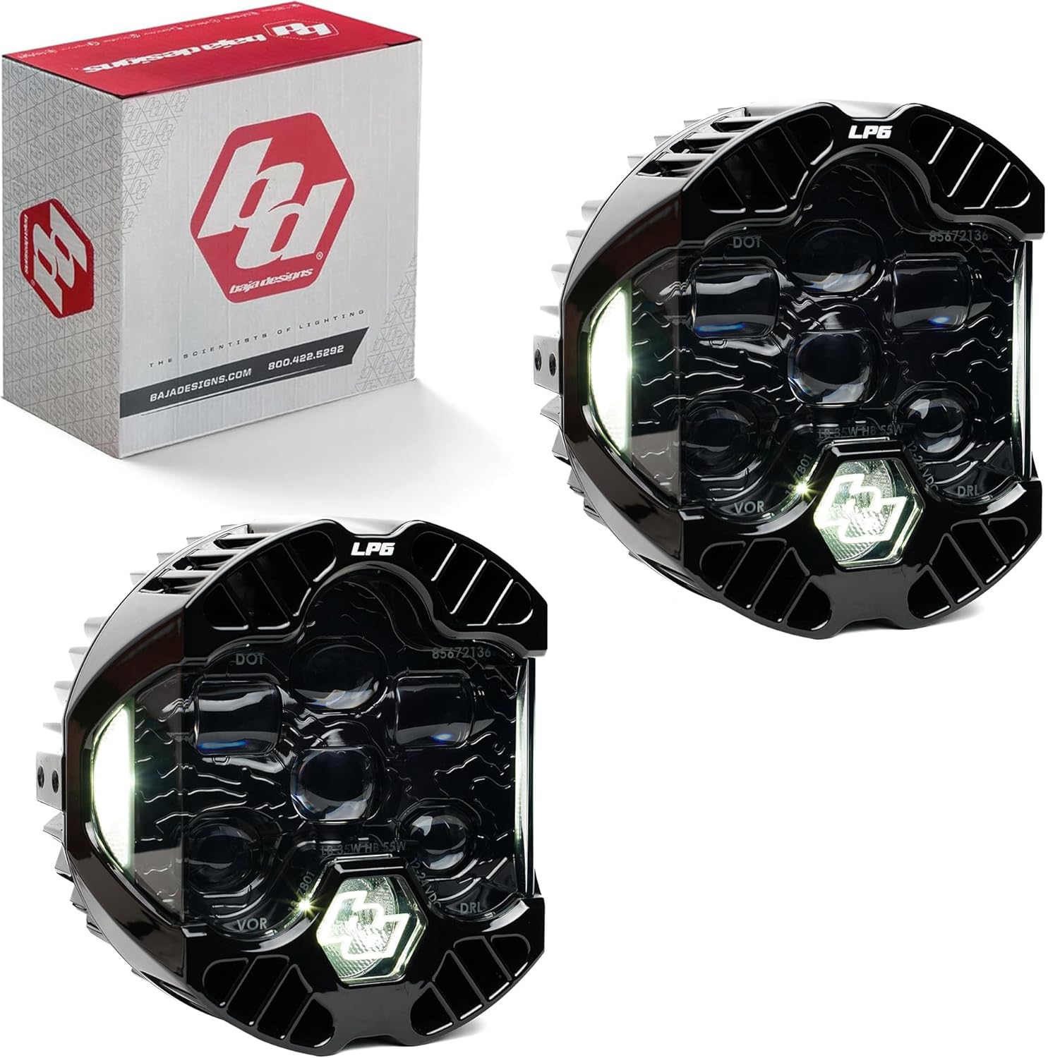 Baja Designs DOT LP6 SAE 6.5" Road-Legal LED Headlight – High/Low Beam Functionality with Clear DRL - Universal Fit for Motorcycle, Jeep, & Off-Road (Pair)