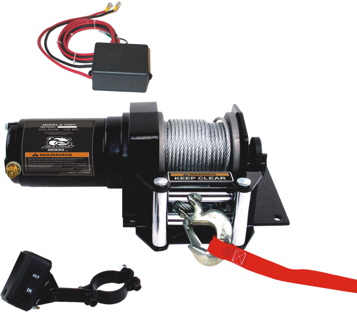 Bulldog Winch / Power Mountain 2000LB ATV Winch with Minirocker Switch Mounting Channel Roller Fairlead - 15001
