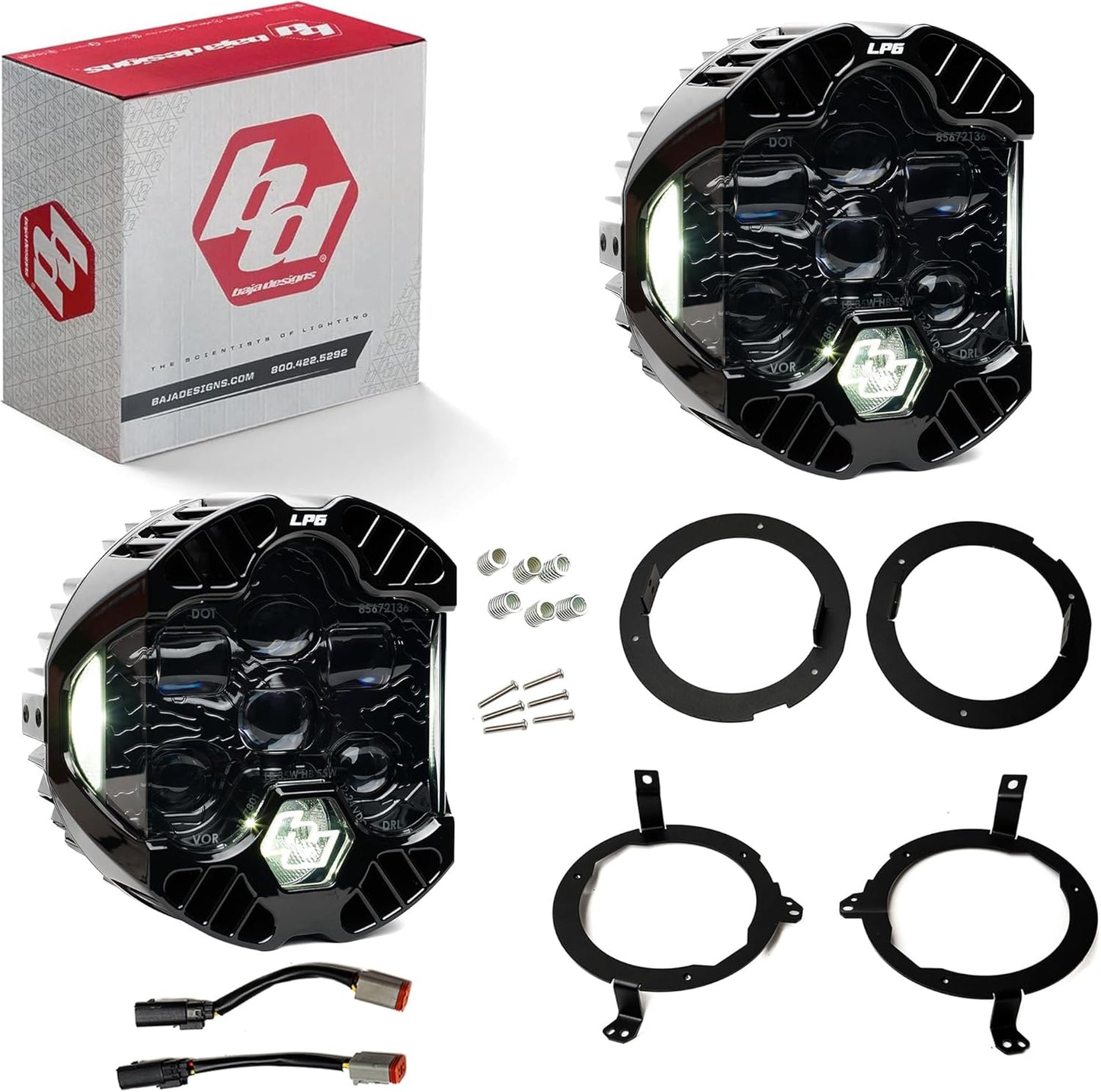 Baja Designs DOT LP6 SAE 6.5" Road-Legal LED Headlight Kit for 2007-2018 JK – High/Low Beam Functionality with Clear DRL, JK Specific Mounts (Pair)