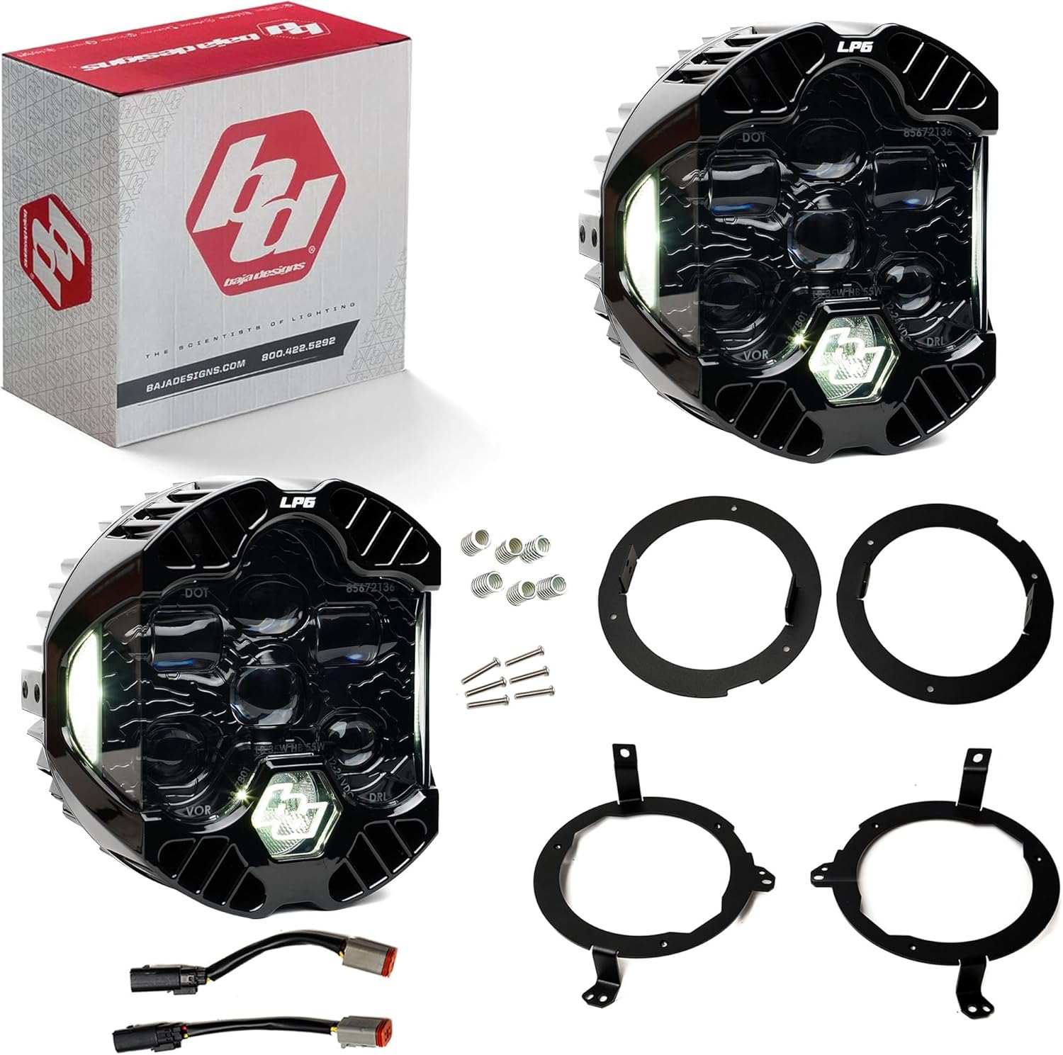Baja Designs DOT LP6 SAE 6.5" Road-Legal LED Headlight Kit for 2007-2018 JK – High/Low Beam Functionality with Clear DRL, JK Specific Mounts (Pair)