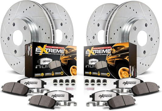 PowerStop Front & Rear Brake Kit For Chevrolet Silverado 1500 2007-13 |GMC Sierra 1500 2007-13 - Truck & Tow Carbon Fiber Ceramic Brake Pads + Drilled & Slotted Rotors Upgrade, K2070-36