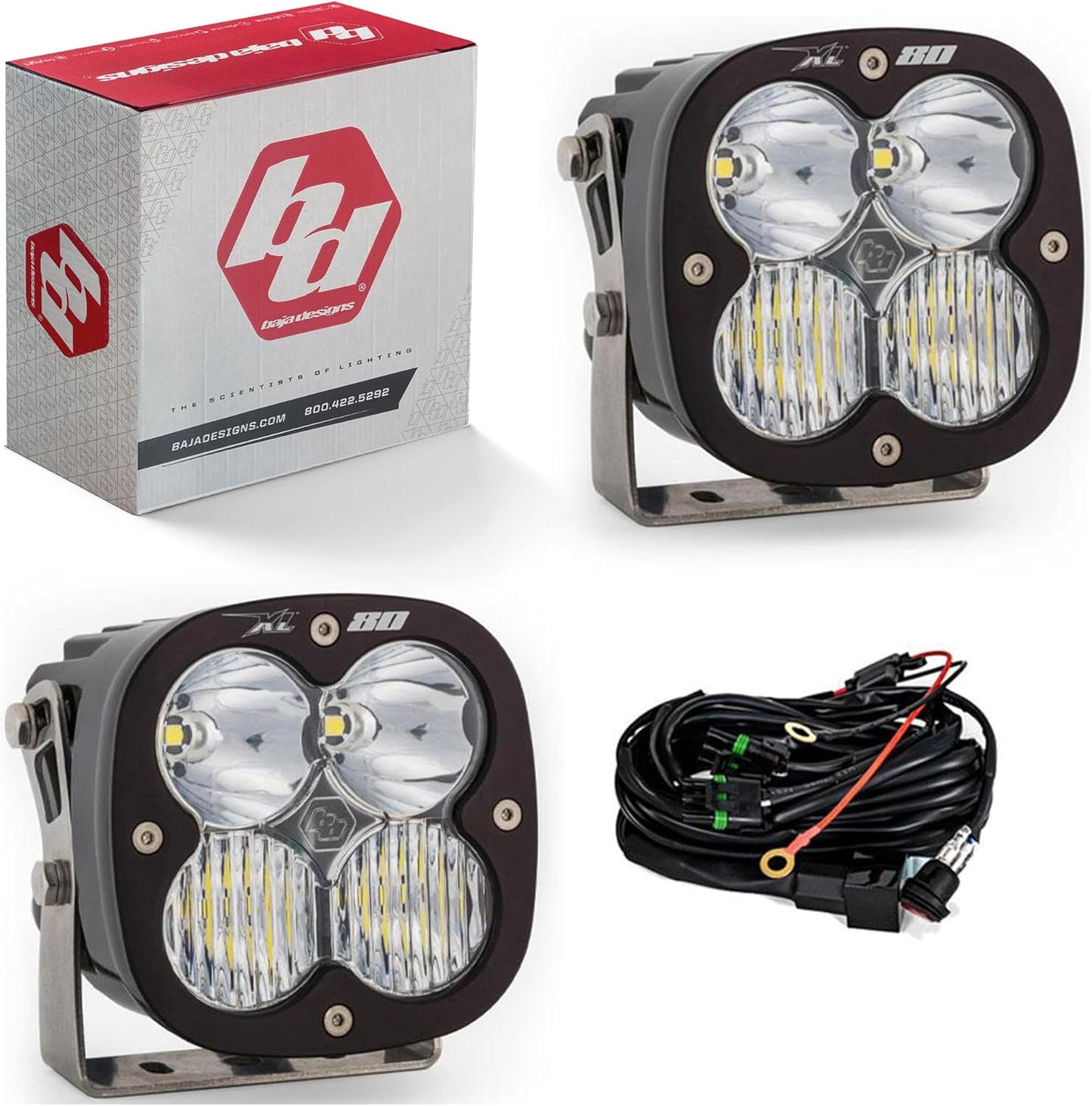 Baja Designs XL80 LED Light Pod Pair - 2 PCS LED with Wiring Harness (Driving/Combo; Clear)