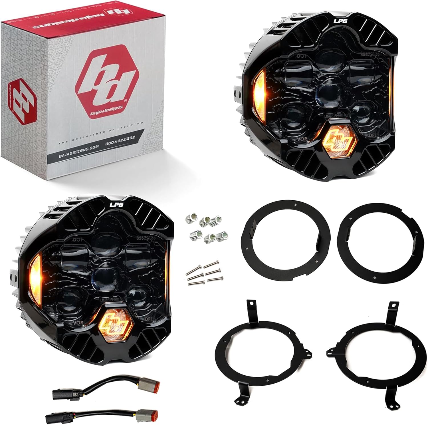 Baja Designs DOT LP6 SAE 6.5" Road-Legal LED Headlight Kit for 2018+ JL/JT, 2020+ Gladiator JT – High/Low Beam Functionality with Amber DRL, JL/JT Specific Mounts (Pair)