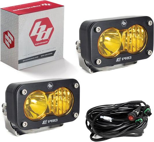 Baja Designs S2 Pro Black LED Auxillary Light Pods Pair - 2 PCS with Wiring Harness (Driving/Combo; Amber)