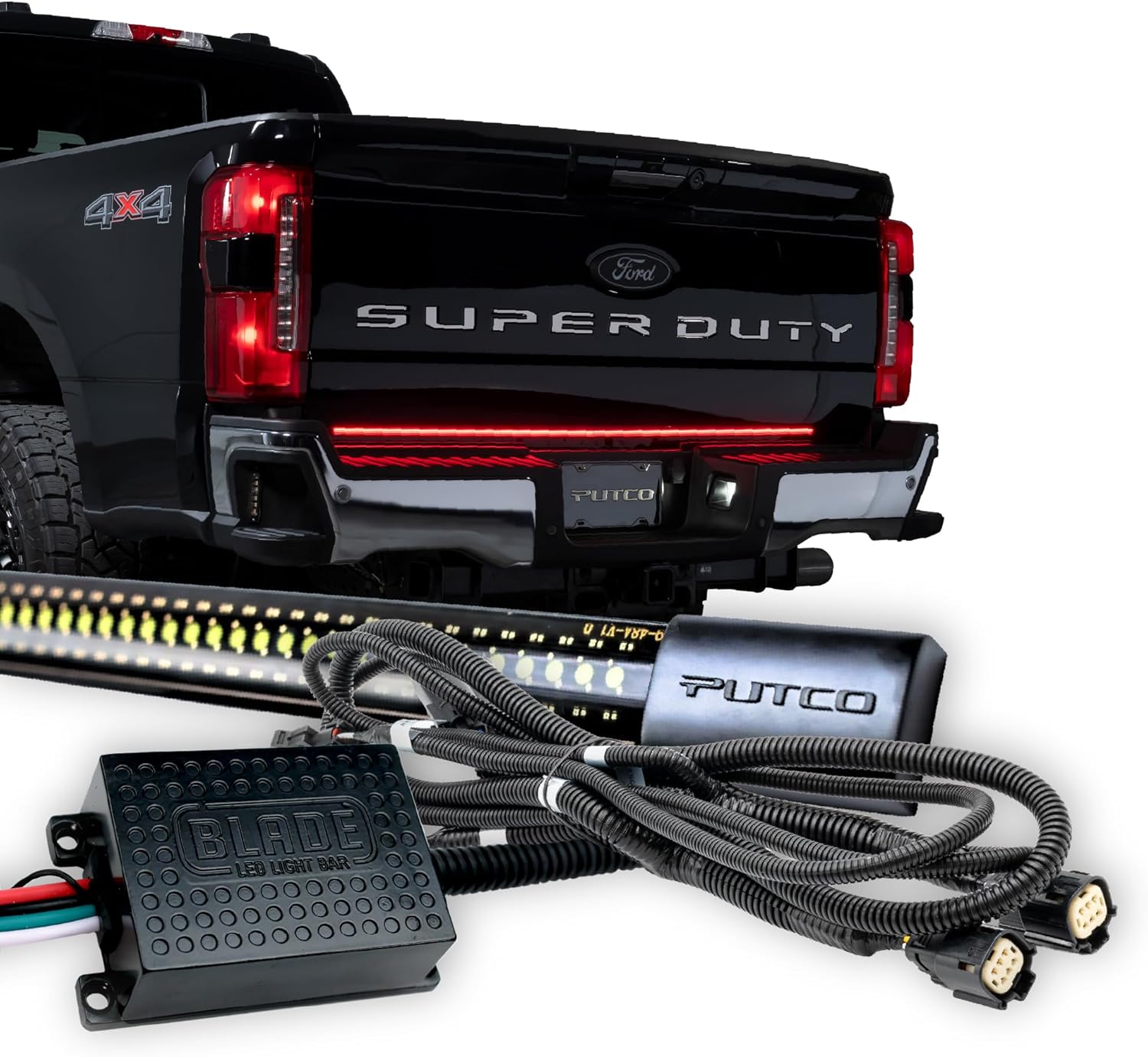 Putco 60" Blade LED Tailgate Light Bar Red/Amber/White LEDs & Plug-N-Play Quick Connect Harness - Fits Ford F250/F350 2023-2026 w/Halogen Tail Lights