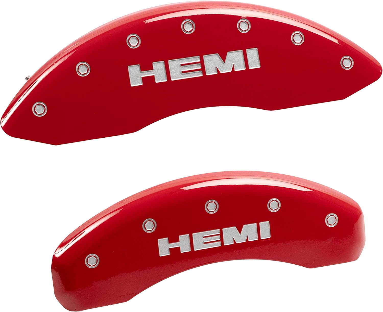 MGP Caliper Covers Compatible with 2011-2018 RAM 1500, 2019-2024 1500 Classic, 2013-23' 1500 Eco Diesel (Fits 18"+ Wheels) Powder-Coated Finish, 4 PCS Front and Rear (Red - Hemi Engraving)