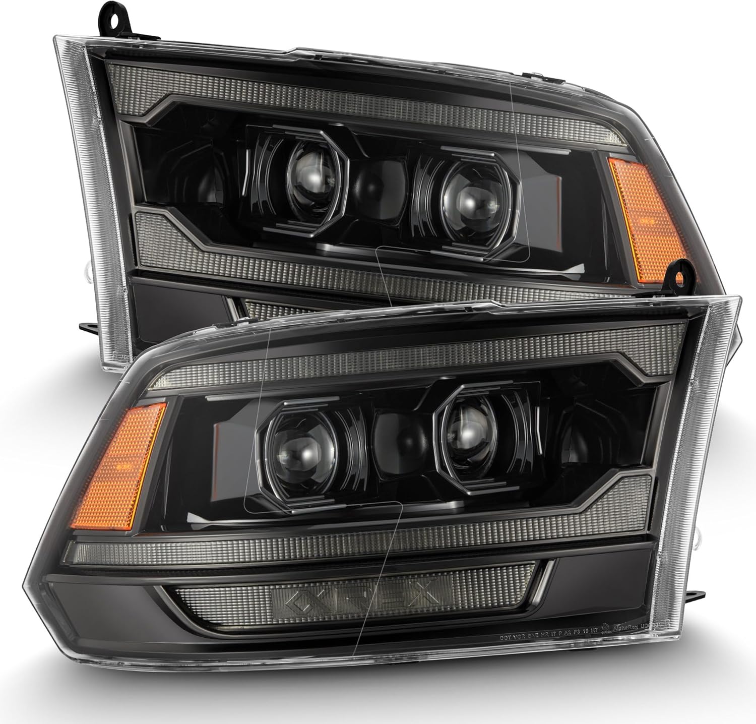 AlphaRex 09-18 Ram 2500 LUXX LED Proj Headlight Plank Style Alpha Blk w/Activ Light/Seq Signal/DRL