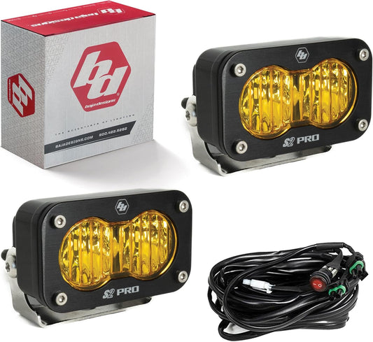 Baja Designs S2 Pro Black LED Auxillary Light Pods Pair - 2 PCS LED with Wiring Harness (Wide Cornering; Amber)