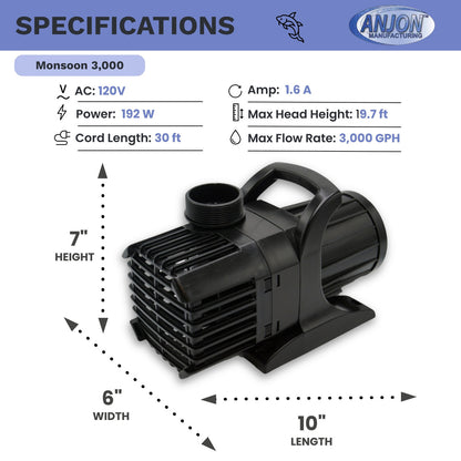 Monsoon 3,000 GPH Submersible Pump